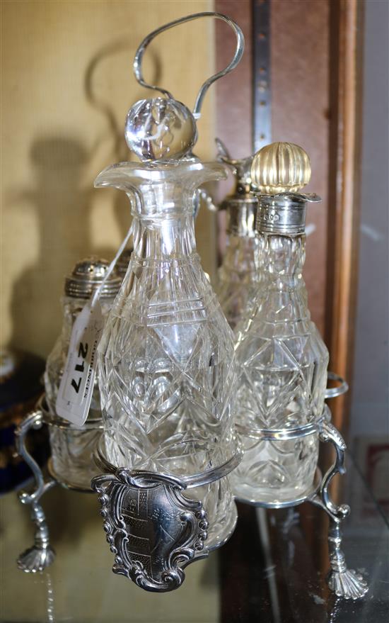 A George III silver Warwick five division cruet stand(-)